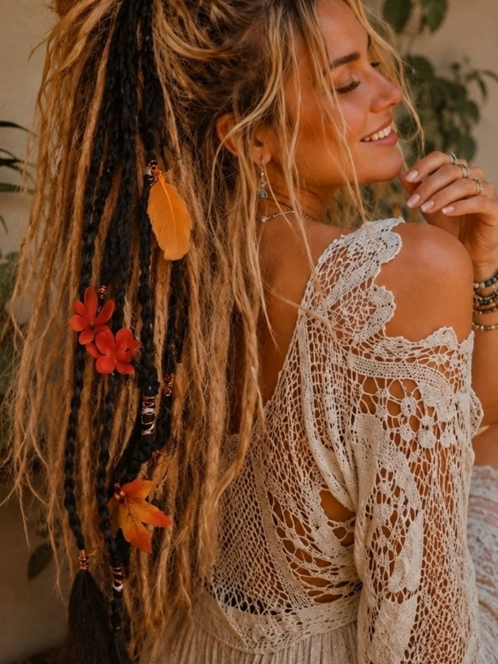 4/$15 Boho Braids Extensions Floral Hair Wrap Ponytail Leaves, Flowers, Feathers